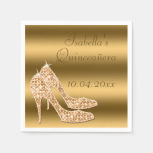 Glamourous Quinceañera Gold Stilettos Napkins