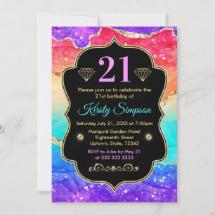 Glamourous Rainbow Alcohol Ink Agate Birthday Invitation