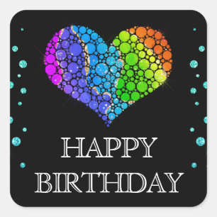 Glamourous Rainbow Glitter Agate Heart birthday Square Sticker