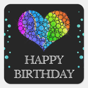 Glamourous Rainbow Glitter Agate Heart birthday Square Sticker