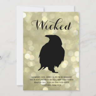 Glamourous Raven on Gold Halloween Costume Party Invitation
