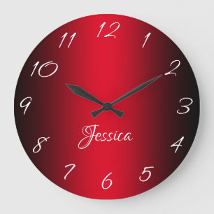 Glamourous Red and Black Ombre Personalised Large Clock