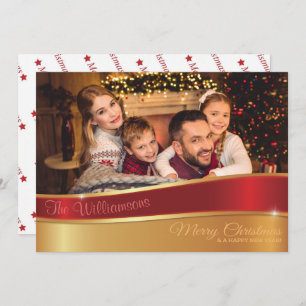 Glamourous Red and Gold Christmas Photo Holiday Card