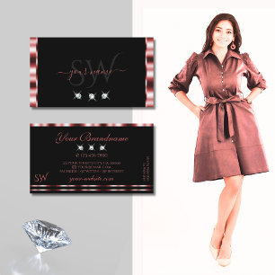 Glamourous Red Black Sparkling Diamonds Monogram Business Card
