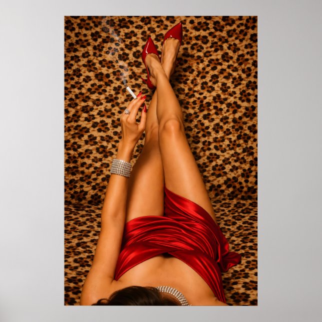 Glamourous Red Dress Leopard Print Poster, Bold (Front)