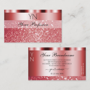 Glamourous Red Sparkling Glitter Monogram Shimmery Business Card