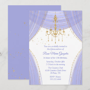 Glamourous Regency Blue and Gold Quinceañera  Invi Invitation