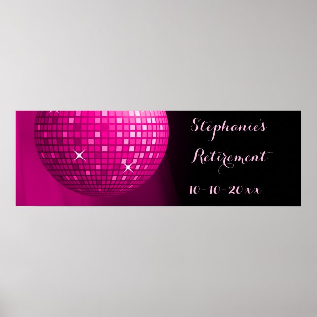 Glamourous Retirement Hot Pink Party Disco Ball Poster (Front)