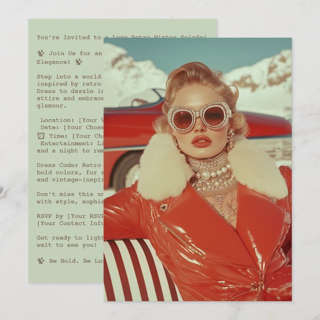 Glamourous Retro Winter Style in Alpine Setting Invitation (Front/Back)