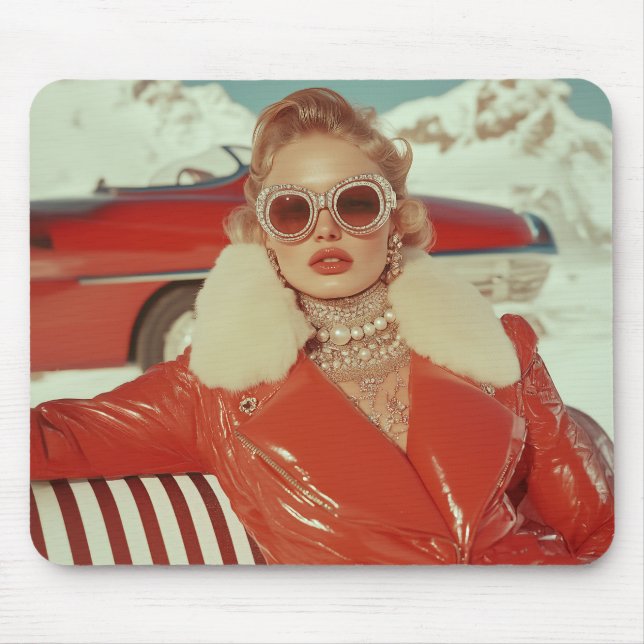 Glamourous Retro Winter Style in Alpine Setting Mouse Mat (Front)