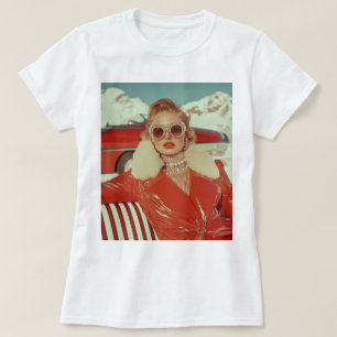 Glamourous Retro Winter Style in Alpine Setting T-Shirt