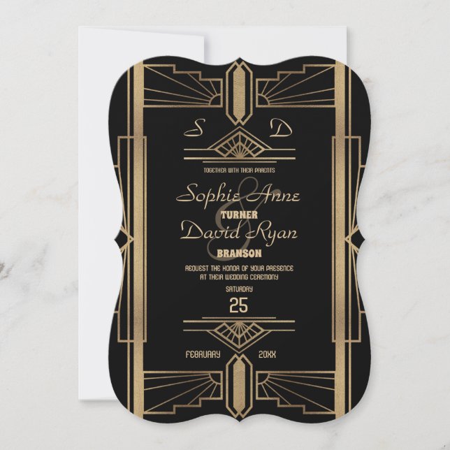 Glamourous Roaring 20's Great Gatsby Wedding Invit Invitation (Front)