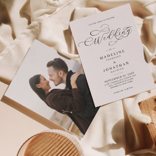 Glamourous Romantic Calligraphy Photo Wedding Invitation