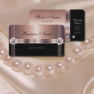 Glamourous Rose Gold and Black with Faux Diamonds Business Card