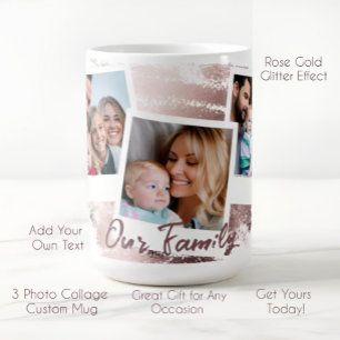 Glamourous Rose Gold and White 3 Picture Collage Coffee Mug