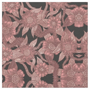 Glamourous Rose Gold Black Glitter Flowers Fabric