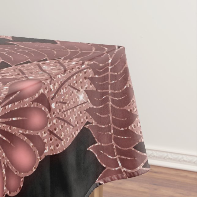 Glamourous Rose Gold Black Glitter Flowers Tablecloth (In Situ)