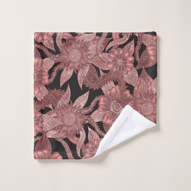 Glamourous Rose Gold Black Glitter Flowers Wash Cloth (Wash Cloth)