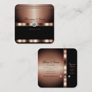 Glamourous Rose Gold Black with Faux Rhinestones Square Business Card