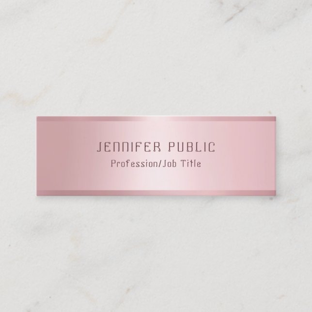 Glamourous Rose Gold Elegant Modern Template Mini Business Card (Front)
