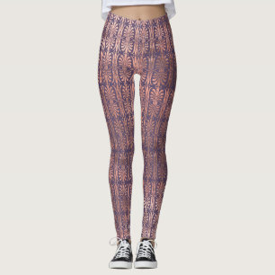 Glamourous Rose Gold Foil and Lavender Art Deco Leggings