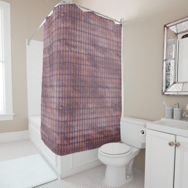Glamourous Rose Gold Foil and Lavender Art Deco Shower Curtain (In Situ)