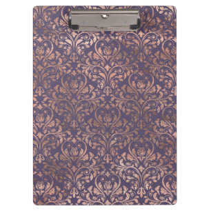 Glamourous Rose Gold Foil and Lavender Damask Clipboard