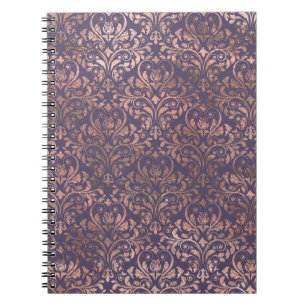 Glamourous Rose Gold Foil and Lavender Damask Notebook