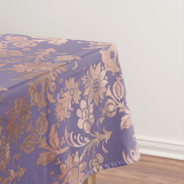 Glamourous Rose Gold Foil and Lavender Floral Tablecloth (In Situ)