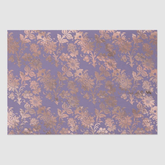 Glamourous Rose Gold Foil and Lavender Floral Tissue Paper (Front)