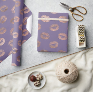 Glamourous Rose Gold Foil and Lavender Lips Wrapping Paper