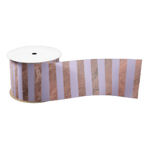 Glamourous Rose Gold Foil and Lavender Stripes Satin Ribbon