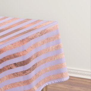 Glamourous Rose Gold Foil and Lavender Stripes Tablecloth