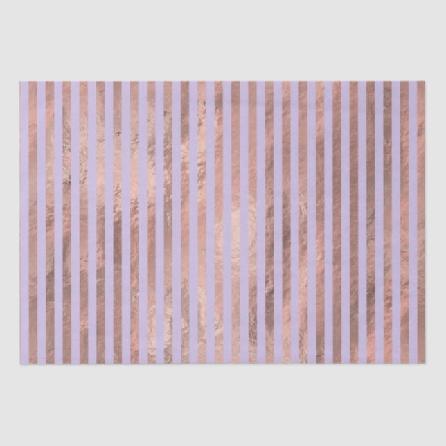 Glamourous Rose Gold Foil and Lavender Stripes Tissue Paper (Front)