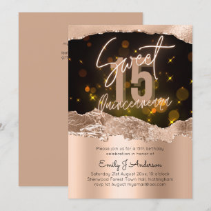 Glamourous Rose Gold Foil Glitter Quinceanera 15th Invitation