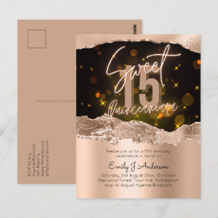 Glamourous Rose Gold Foil Glitter Quinceanera 15th Postcard