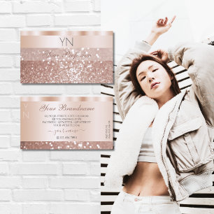 Glamourous Rose Gold Glitter and Monogram Luxuriou Business Card