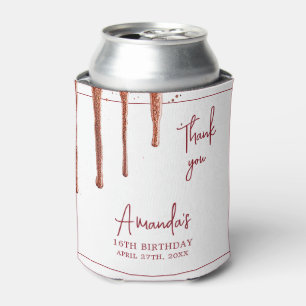 Glamourous Rose Gold Glitter Drip Sweet 16 Birthda Can Cooler