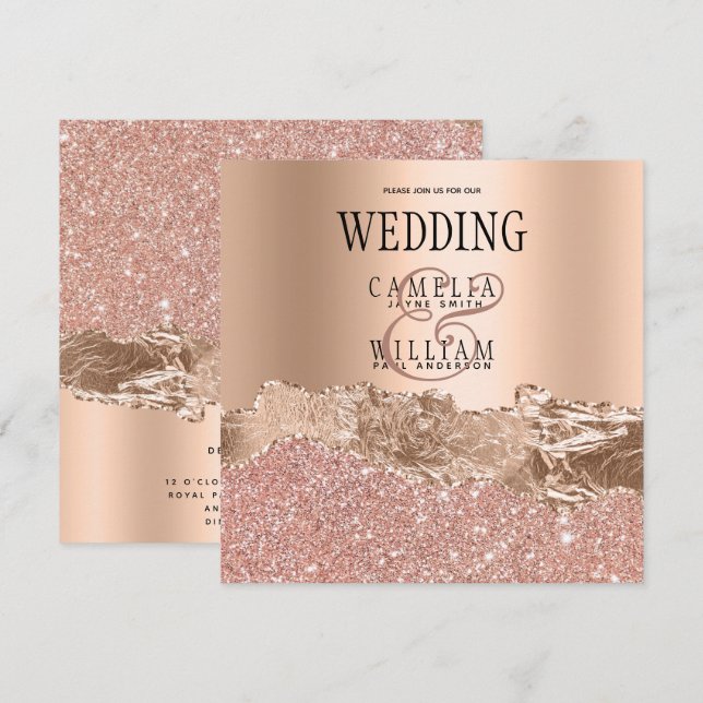 Glamourous Rose Gold Glitter Foil Wedding  Invitat Thank You Card (Front/Back)