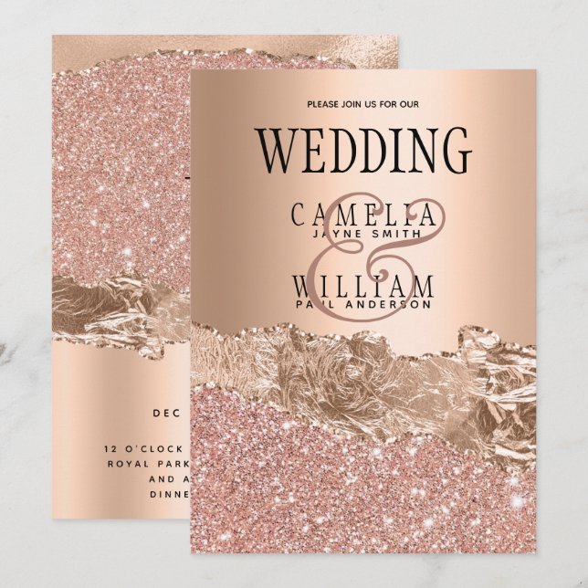 Glamourous Rose Gold Glitter Foil Wedding  Invitation (Front/Back)