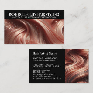 Glamourous Rose Gold Glitter Hair Stylist Photo Business Card