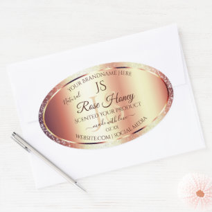 Glamourous Rose Gold Glitter Initials Product Labe Oval Sticker