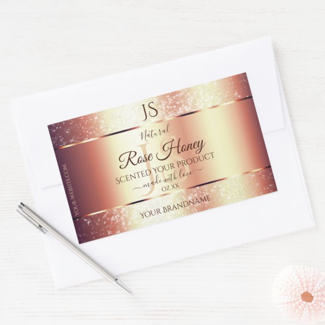 Glamourous Rose Gold Glitter Initials Product Labe Rectangular Sticker (Envelope)