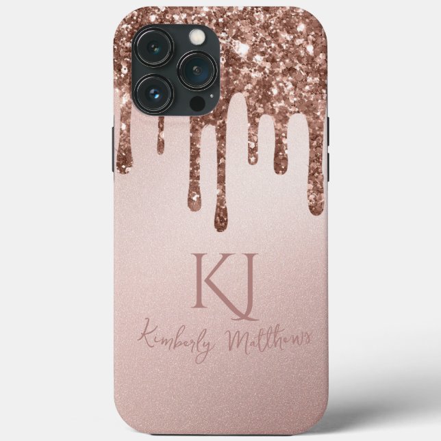 Glamourous Rose Gold Glitter Monogram Initials Case-Mate iPhone Case (Back)