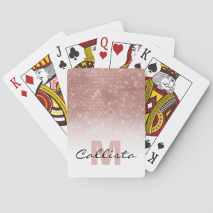 Glamourous Rose Gold Glitter Sequin Ombre Monogram Playing Cards