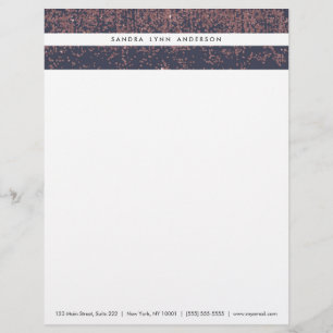 Glamourous Rose Gold Navy Blue Glitter Ombre Custom Letterhead
