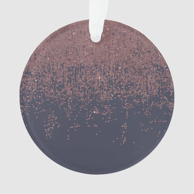 Glamourous Rose Gold Navy Blue Glitter Ombre Ornament (Front)