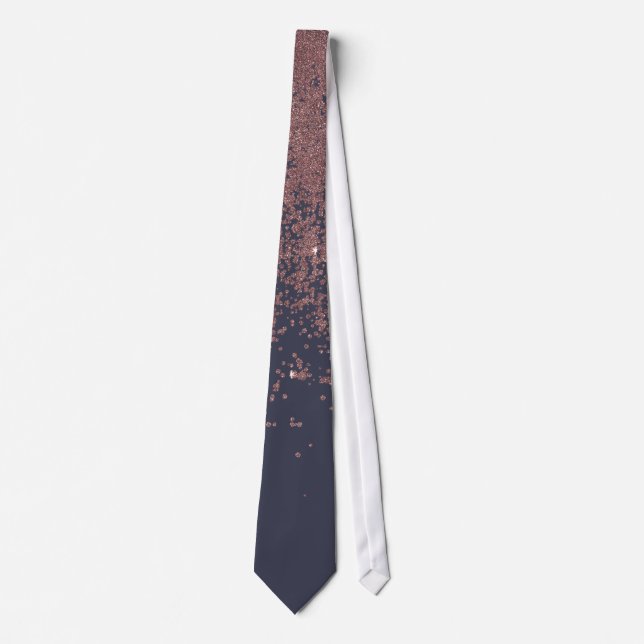 Glamourous Rose Gold Navy Blue Glitter Ombre Tie (Front)