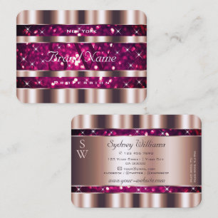 Glamourous Rose Gold Pink Glitter Stars Monogram Business Card