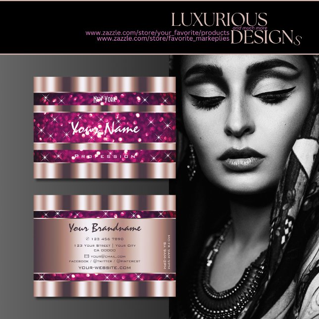 Glamourous Rose Gold Pink Glitter Stars Striking Business Card (Creator Uploaded)